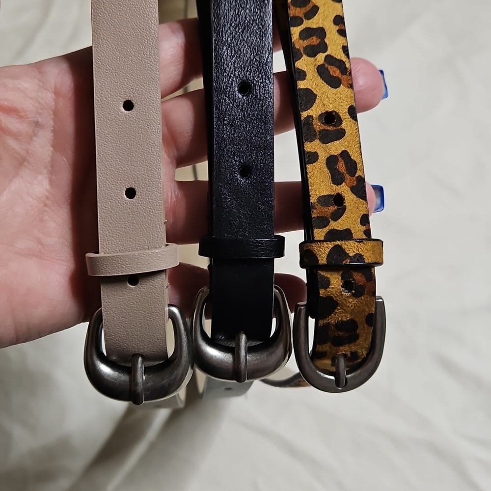 Women's Trio Of Belts - Leopard, Black & Tan Size Medium - Picture 3 of 8